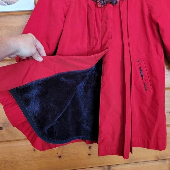 Rothschild 💜 Vintage Red Dress Coat Jacket Pleated Plaid Faux Fur Lined Girls 4 - Picture 6 of 11